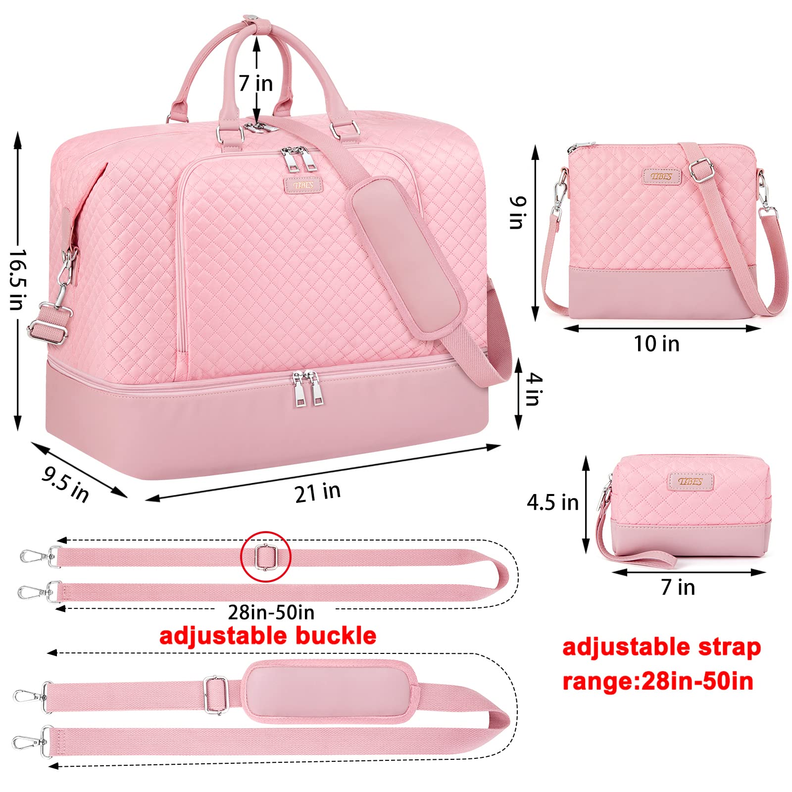 Travel Weekender Bag for Women, 21" Overnight Bag with Shoe Compartment 50L Large Travel Duffel Bag Carry On Tote for Weekend, Overnight, Business Trips, Water Resistant