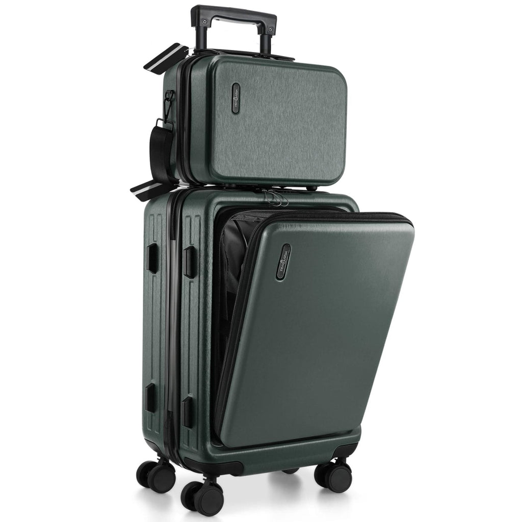TRAVELARIM 20 Inch Carry On Luggage 22x14x9 Airline Approved, Carry On Suitcase with Wheels, Hard-shell Carry-on Luggage, Durable Luggage Carry-On, Green Small Suitcase with Cosmetic Case