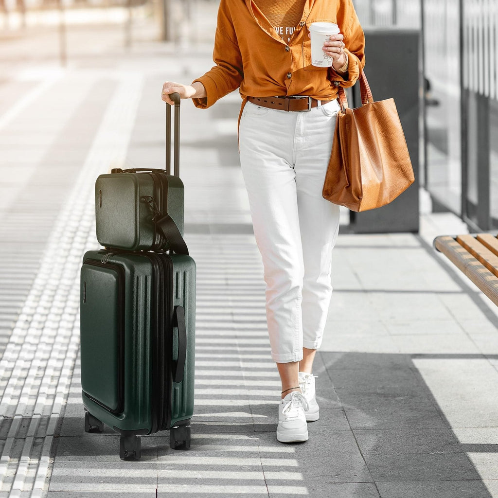 TRAVELARIM 20 Inch Carry On Luggage 22x14x9 Airline Approved, Carry On Suitcase with Wheels, Hard - shell Carry - on Luggage, Durable Luggage Carry - On, Green Small Suitcase with Cosmetic Case