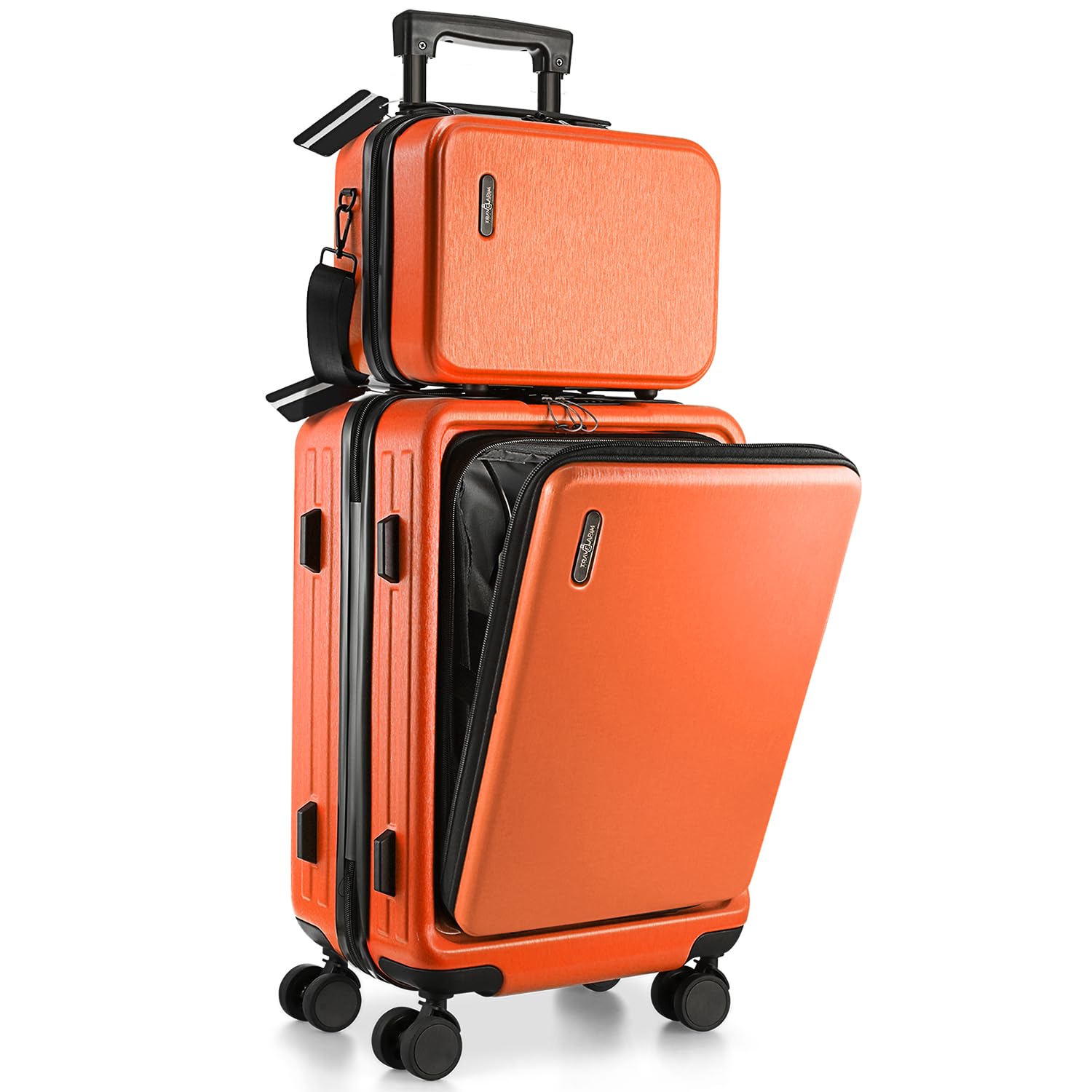 TRAVELARIM 20 Inch Carry On Luggage 22x14x9 Airline Approved, Carry On Suitcase with Wheels, Hard-shell Carry-on Luggage, Durable Luggage Carry-On, Orange Small Suitcase with Cosmetic Bag