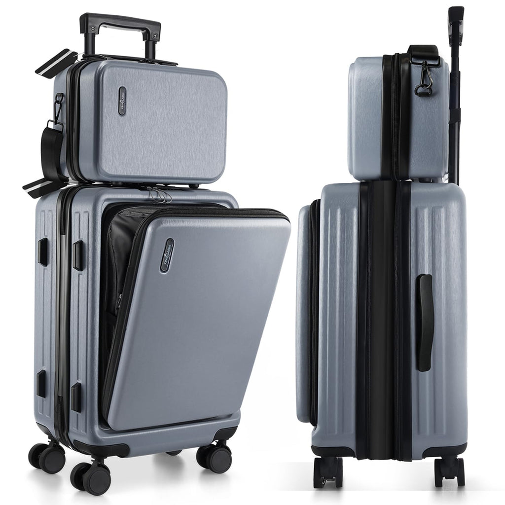 TravelArim 22 Inch Carry On Luggage, Carry On Suitcase with Wheels, Hardside Luggage Carry-On, Expandable Grey Small Suitcase, Hard Shell Carry-on Luggage, Spinner Luggage with Cosmetic Bag