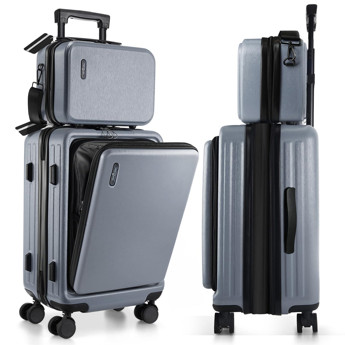 TravelArim 22 Inch Carry On Luggage, Carry On Suitcase with Wheels, Hardside Luggage Carry-On, Expandable Grey Small Suitcase, Hard Shell Carry-on Luggage, Spinner Luggage with Cosmetic Bag