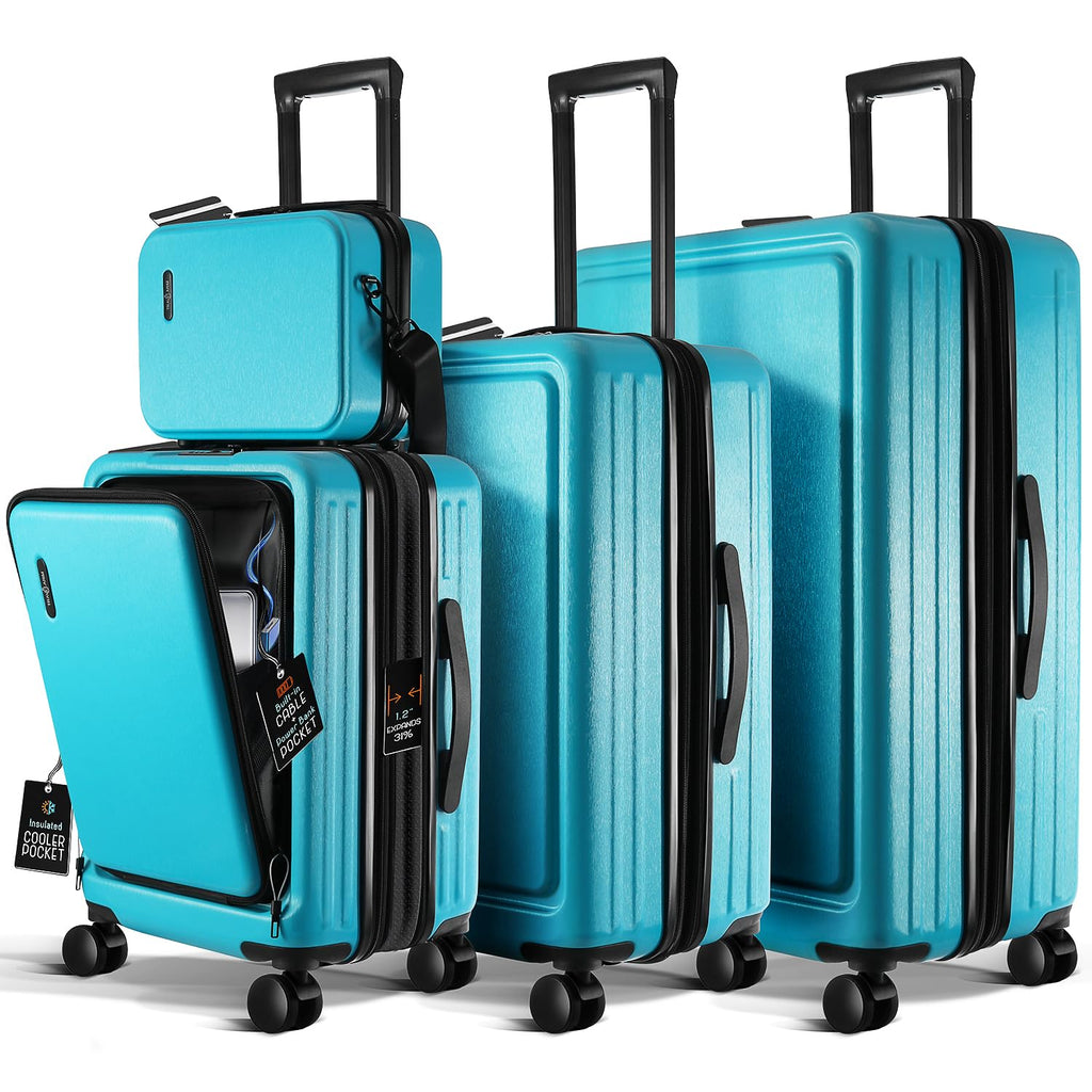 TRAVELARIM Hard Shell Luggage Sets with Spinner Wheels 4 Piece, Expandable Large Suitcases with TSA Lock, Travel Large Suitcase Set, Teal Luggage Set
