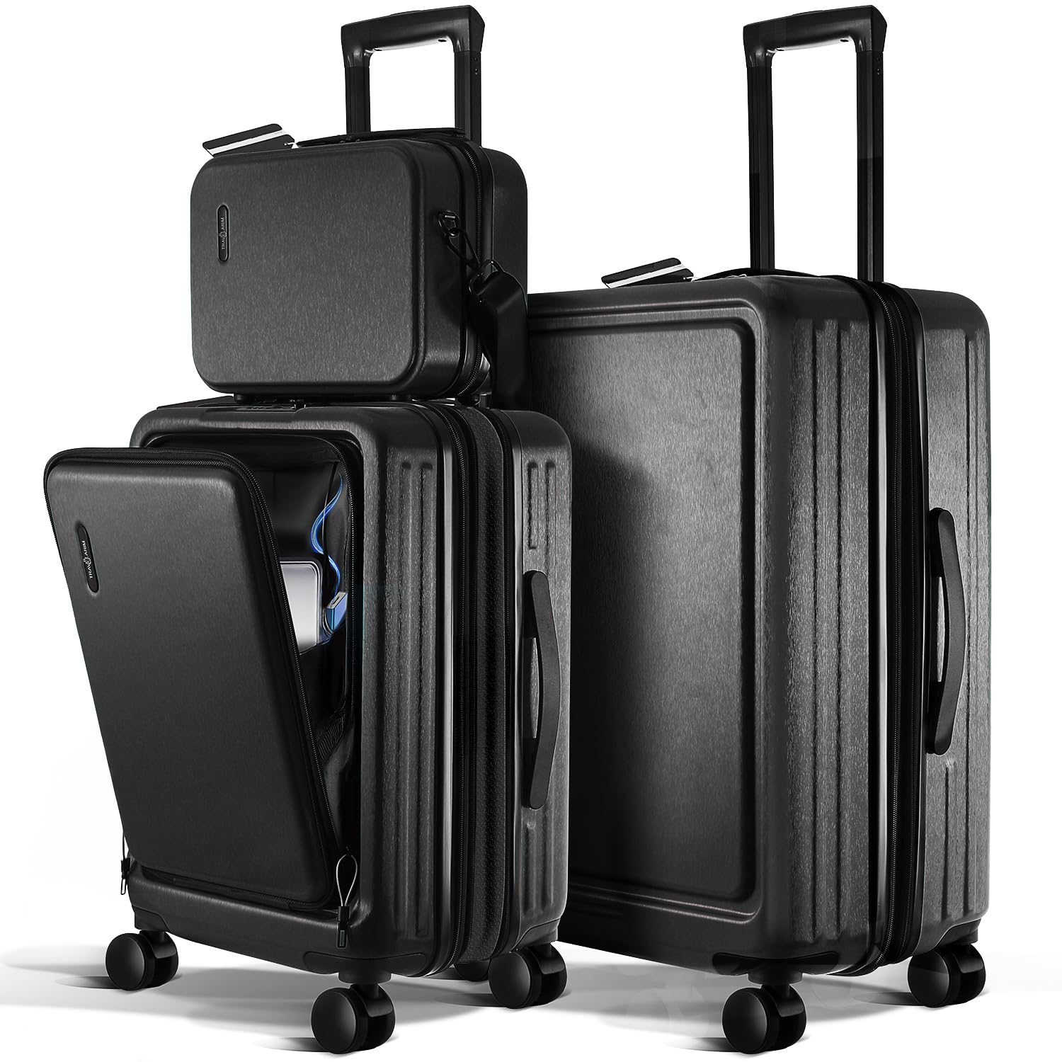 TRAVELARIM Luggage Sets 3 Piece, 20 Inch Carry on Luggage and 24 Inch Suitcases with Wheels Spinner, Durable Hard Shell Suitcase Set, Expandable Travel Suitcase, Black