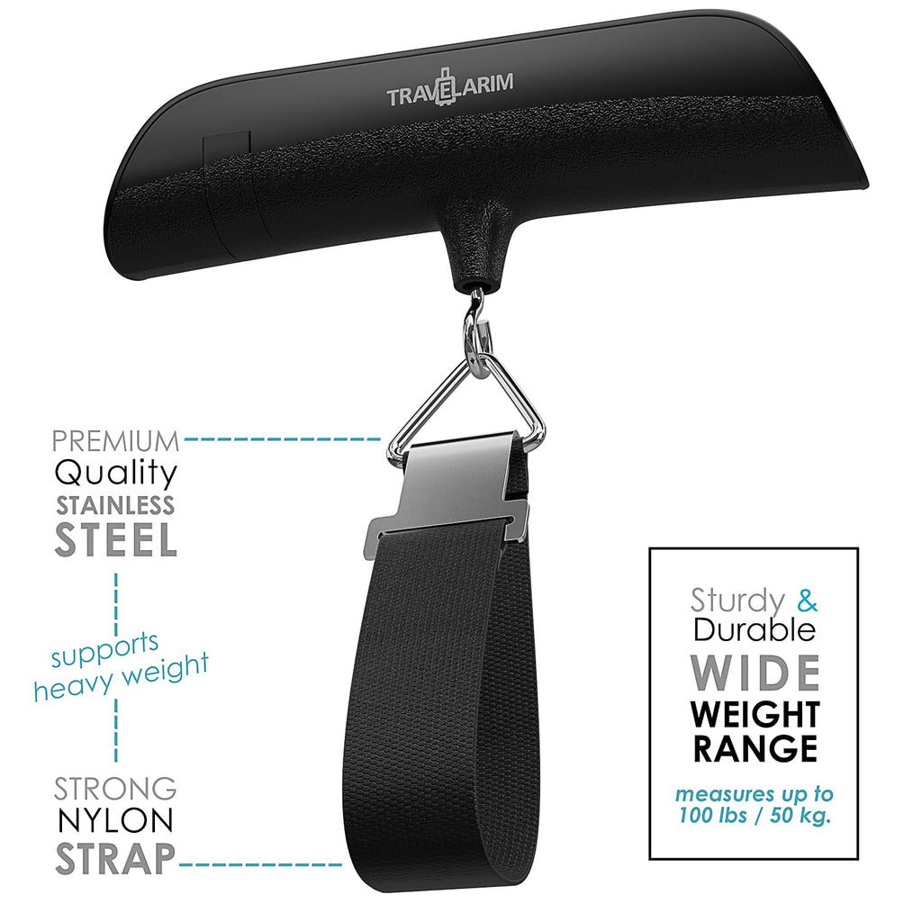 TravelArim Portable Luggage Scale Travel Digital, 110lb/50kg Suitcase Luggage Weight Scale with Hook, Backlight LCD Display with Battery Included