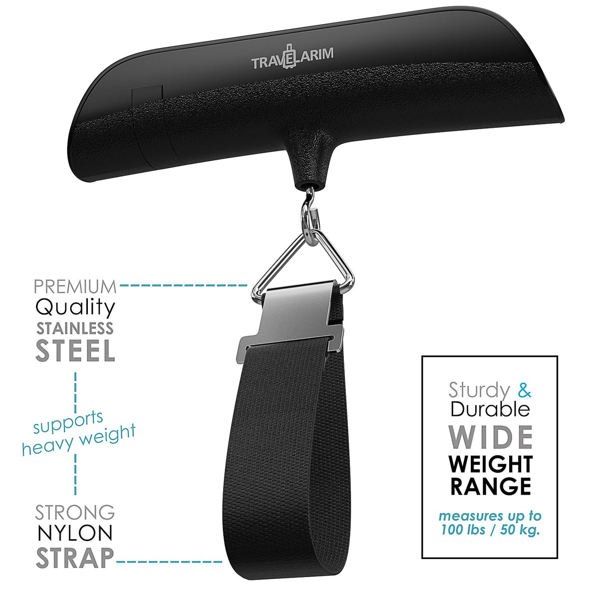 TravelArim Portable Luggage Scale Travel Digital, 110lb/50kg Suitcase Luggage Weight Scale with Hook, Backlight LCD Display with Battery Included