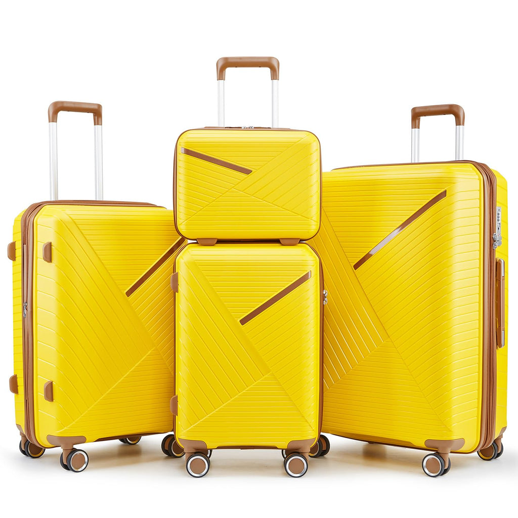 TRAVELEO 4 Piece Expandable Hardshell Pink Luggage Sets with Spinner Wheels, Lightweight Travel Suitcase Set with TSA Locks, 20 inch Carry On for Women (Yellow, 4 Piece Set)