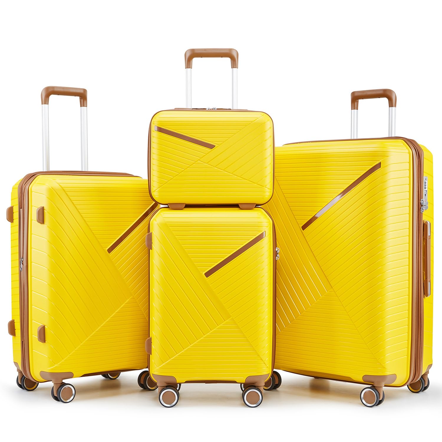 TRAVELEO 4 Piece Expandable Hardshell Pink Luggage Sets with Spinner Wheels, Lightweight Travel Suitcase Set with TSA Locks, 20 inch Carry On for Women (Yellow, 4 Piece Set)