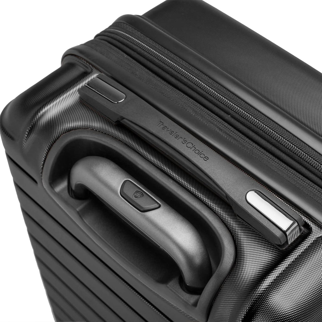 Traveler's Choice Archer Polycarbonate Hardside Spinner Luggage Set, Tie Down Straps, Black, Carry - On 21 - Inch