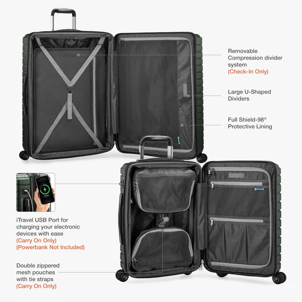Traveler's Choice Archer Polycarbonate Hardside Spinner Luggage Set, Tie Down Straps, Green, Carry - On 21 - Inch