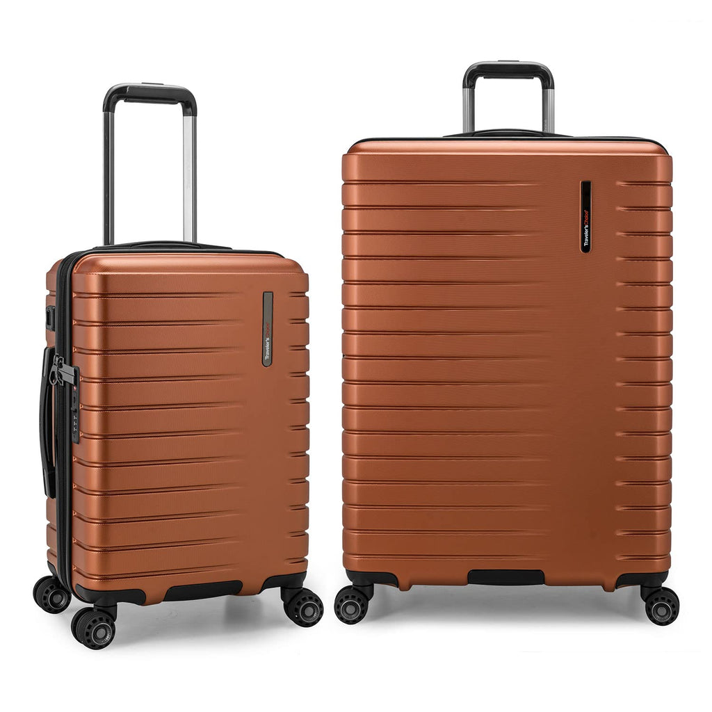 Traveler's Choice Archer Polycarbonate Hardside Spinner Luggage Set, Tie Down Straps, Orange, 2-Piece
