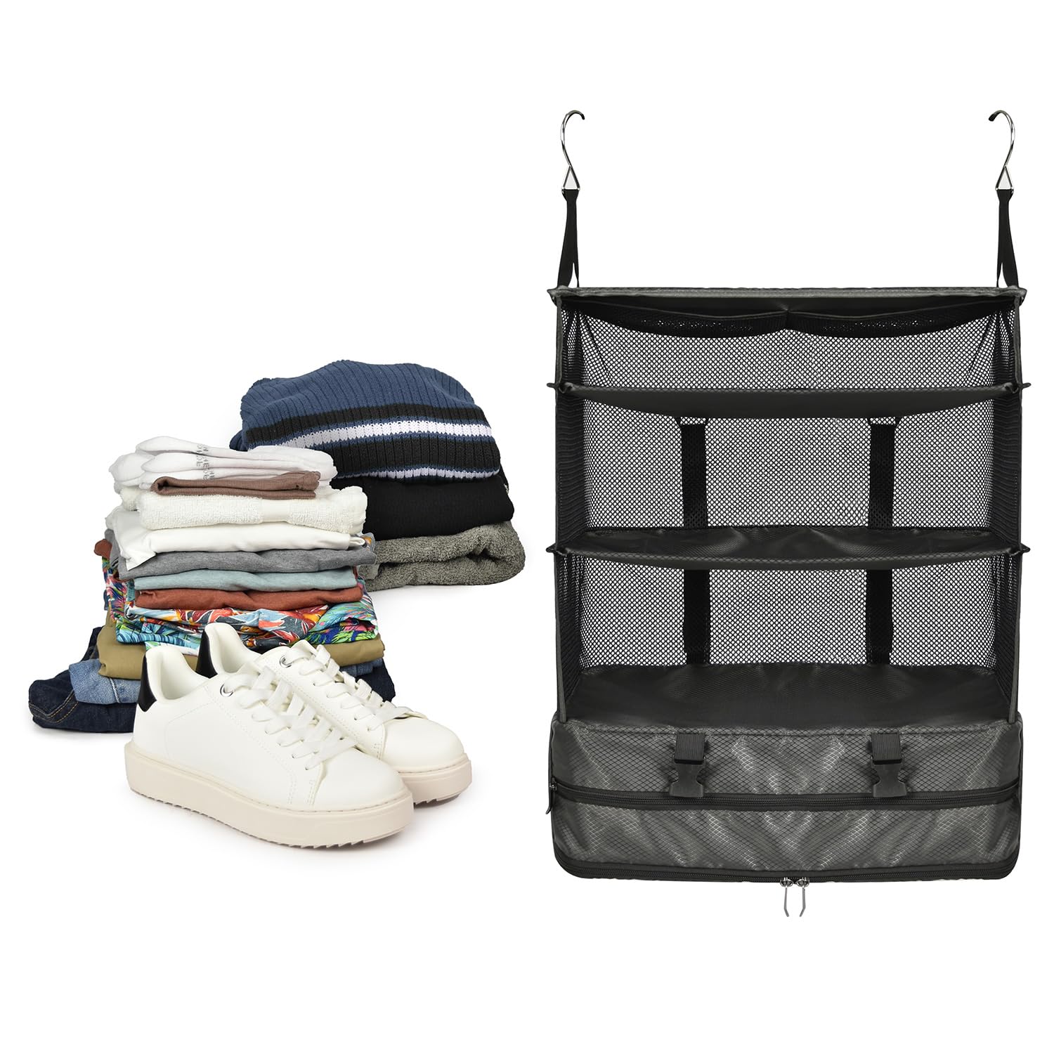 Traveler's Choice Expandable Suitcase Organizer with Compression, Space-Saving Design & Quick-Hang Hooks