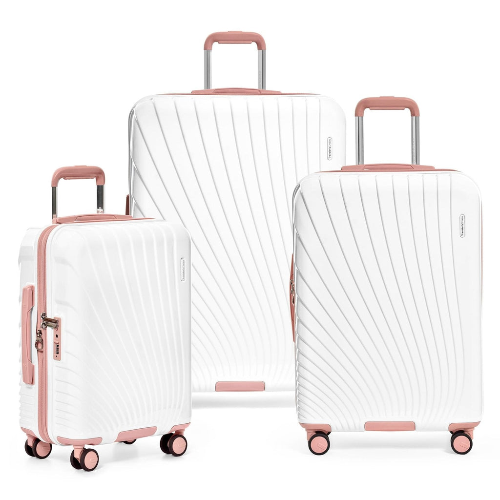 Traveler's Choice Phenom Hardside Spinner Luggage Set, TSA Lock, White/Pink, 3-Piece Set (21/25/29)