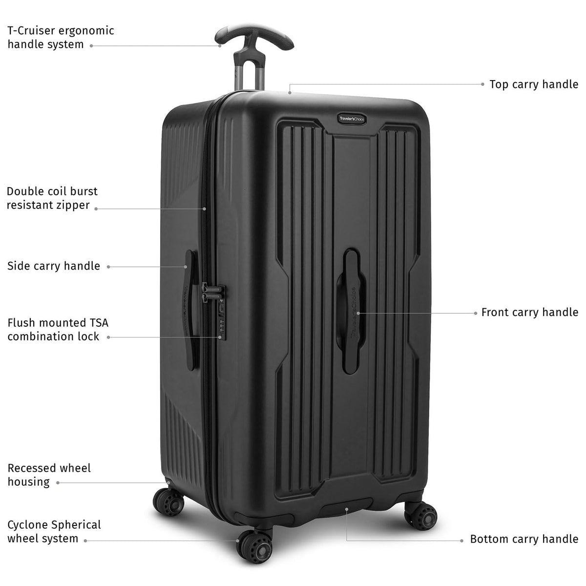 Traveler's Choice Ultimax II Polycarbonate Hardside Luggage with Spinner Wheels, Matte Black, 31 - Inch Large Trunk