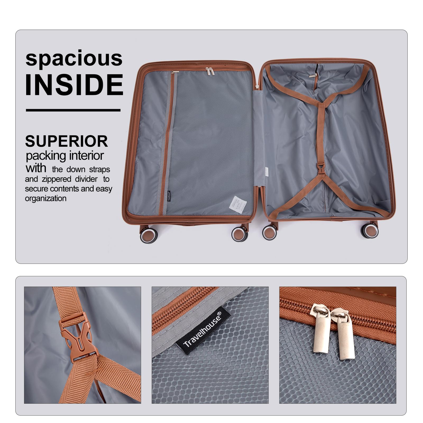 Travelhouse 5 Piece Luggage Sets with Spinner Wheels, Hardshell PP Suitcase Set with Tsa Lock, Lightweight Hardside Travel Suitcases with Waterproof Duffle Bag for Men Women