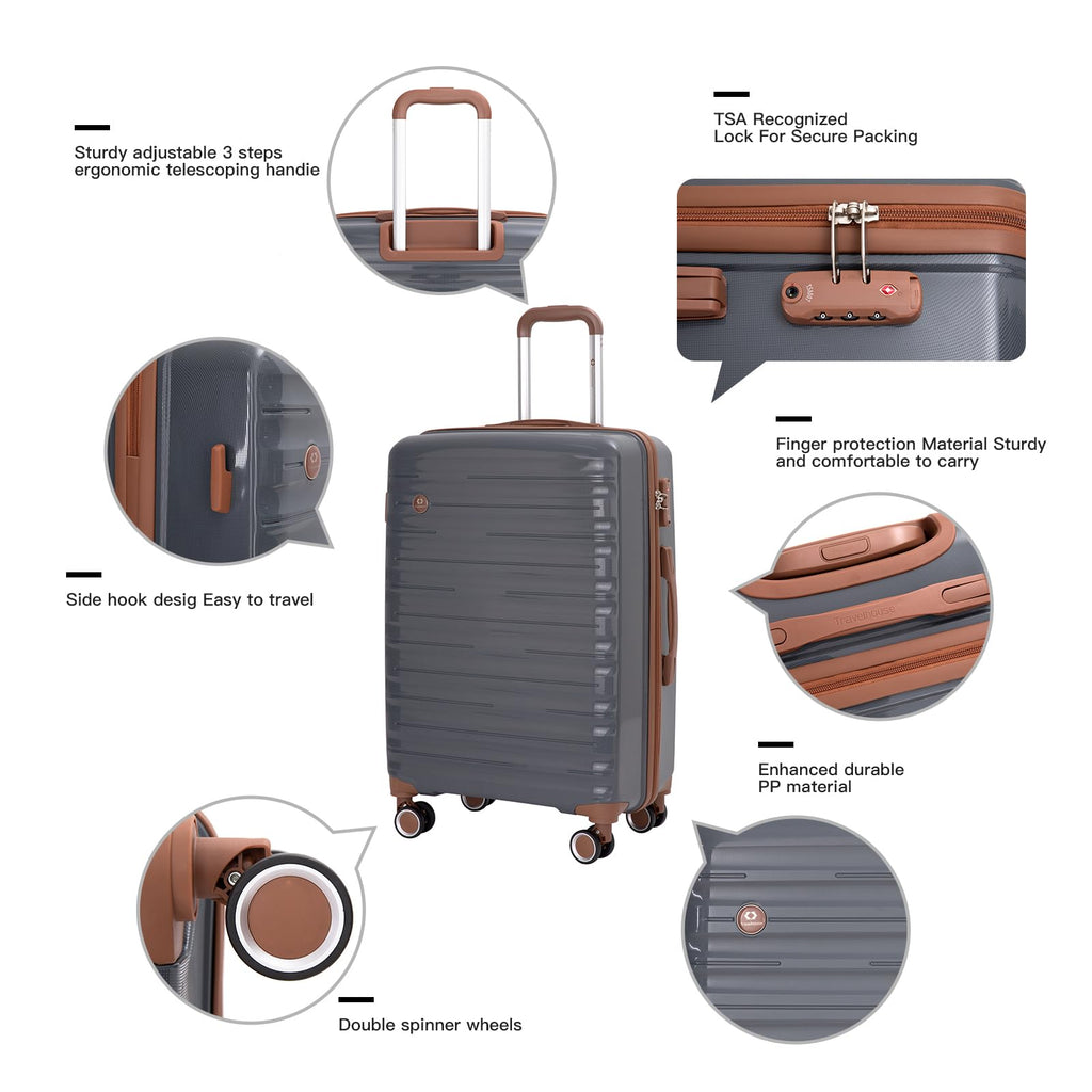 Travelhouse 5 Piece Luggage Sets with Spinner Wheels, Hardshell PP Suitcase Set with Tsa Lock, Lightweight Hardside Travel Suitcases with Waterproof Duffle Bag for Men Women