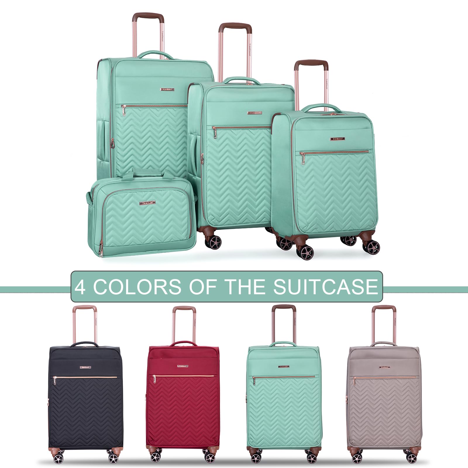 Travelhouse Luggage Set, Softside Suitcase 4 - Piece (16/20/24/28), Expandable Lightweight Luggage Sets with Duffel Travel Bag,Suitcase with Double Spinner Wheels