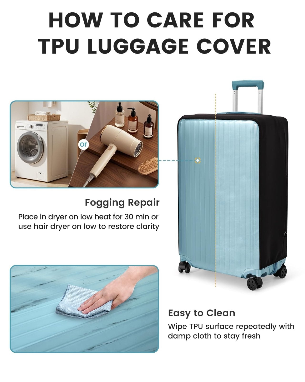 Travelkin Clear Luggage Cover Protectors For Suitcase Transparent TPU Suitcase Cover Protector Fit 18 - 32 Inch Luggage