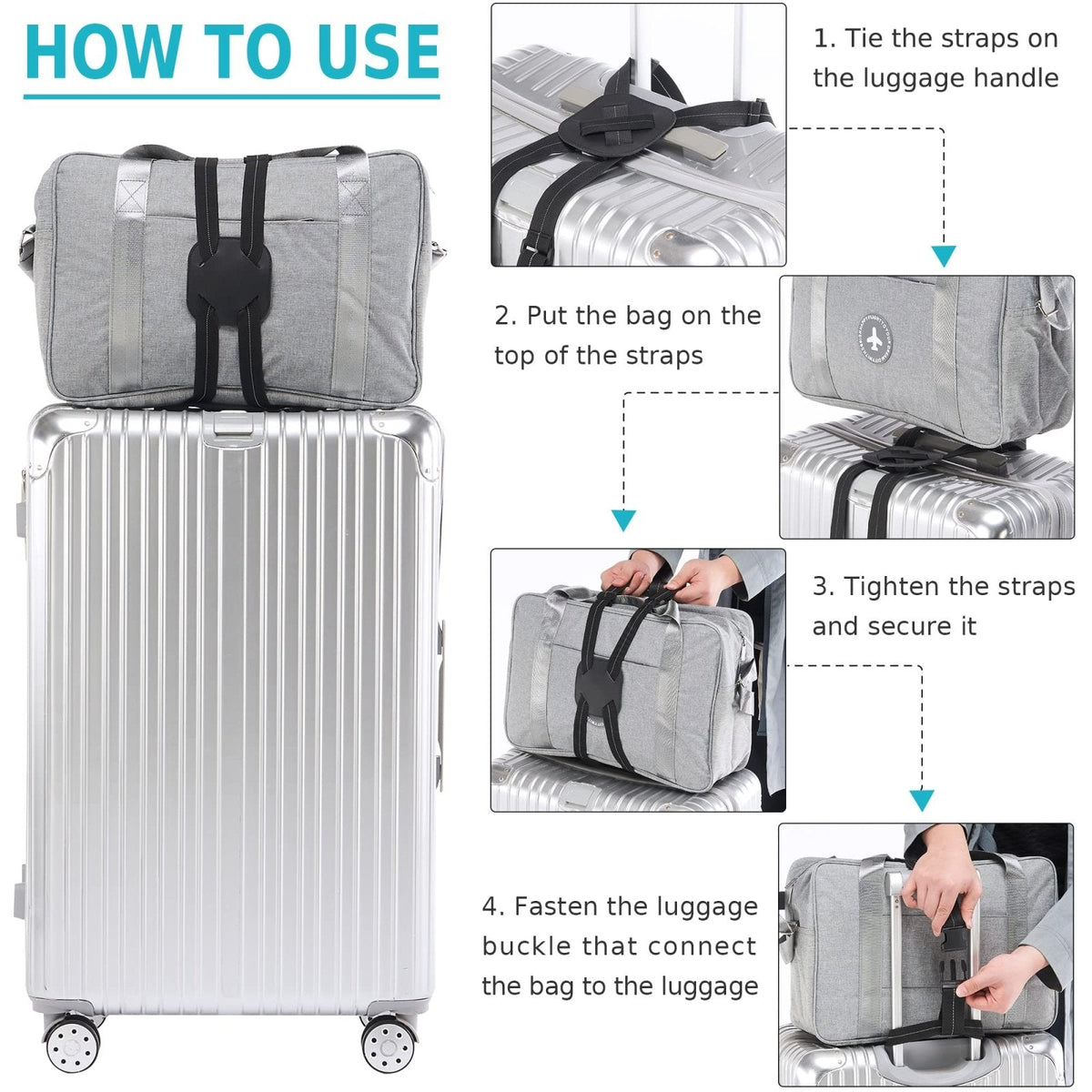Travelkin Luggage Straps for Suitcases, Luggage Bungee Straps for Attaching Bags, Travel Essentials for Suitcases Add a Bag (Black)