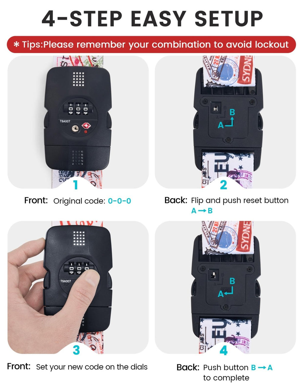 Travelkin Luggage Straps TSA Approved - Adjustable Cross Suitcase Straps with TSA Lock, Reinforced Buckle, Unique Pattern - Secure Heavy Duty Luggage Straps for Travel (Journey)
