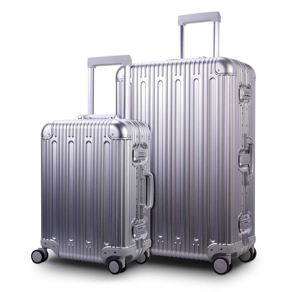 TRAVELKING All Aluminum Carry On Luggage with TSA Locks Fashion Cool Metal Hard Shell Spinner Suitcase (Silver, 20 Inch)…