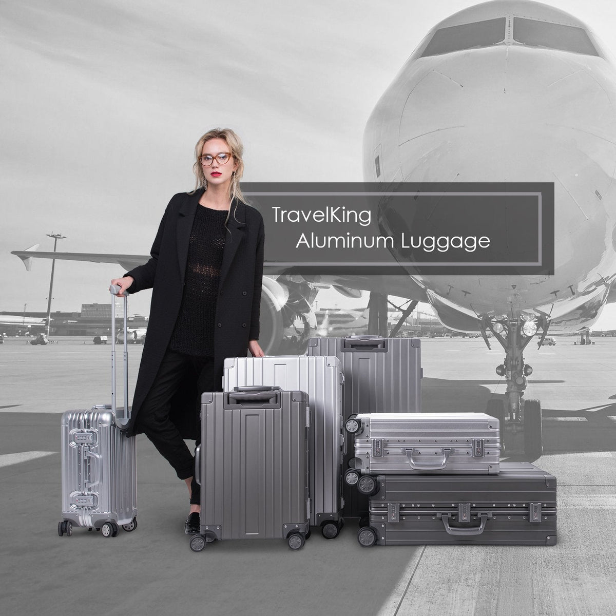 TRAVELKING All Aluminum Carry On Luggage Zipperless Hard Shell Luggage Case with TSA Lock Spinner Alloy Metal Suitcase (Grey, 20")