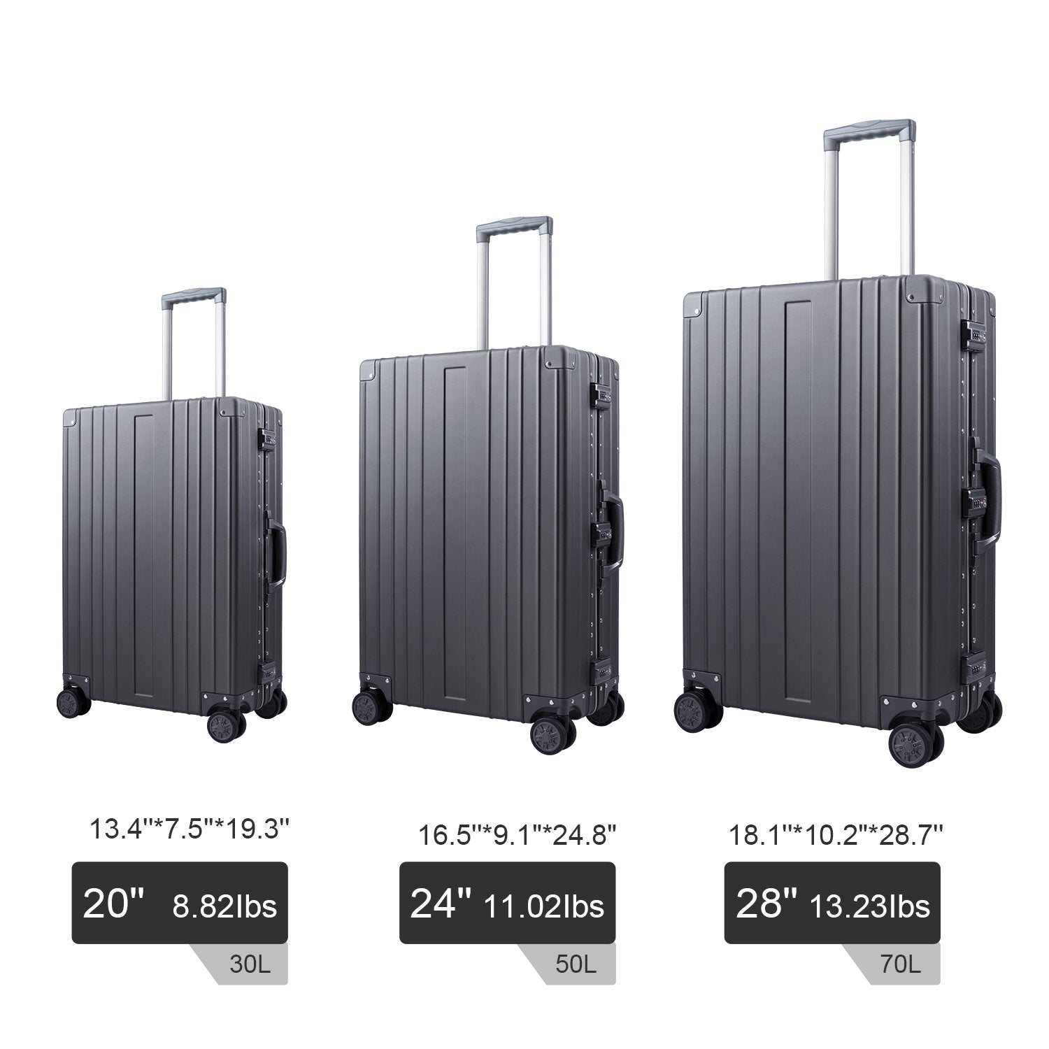 TRAVELKING All Aluminum Carry On Luggage Zipperless Hard Shell Luggage Case with TSA Lock Spinner Alloy Metal Suitcase (Grey, 20")