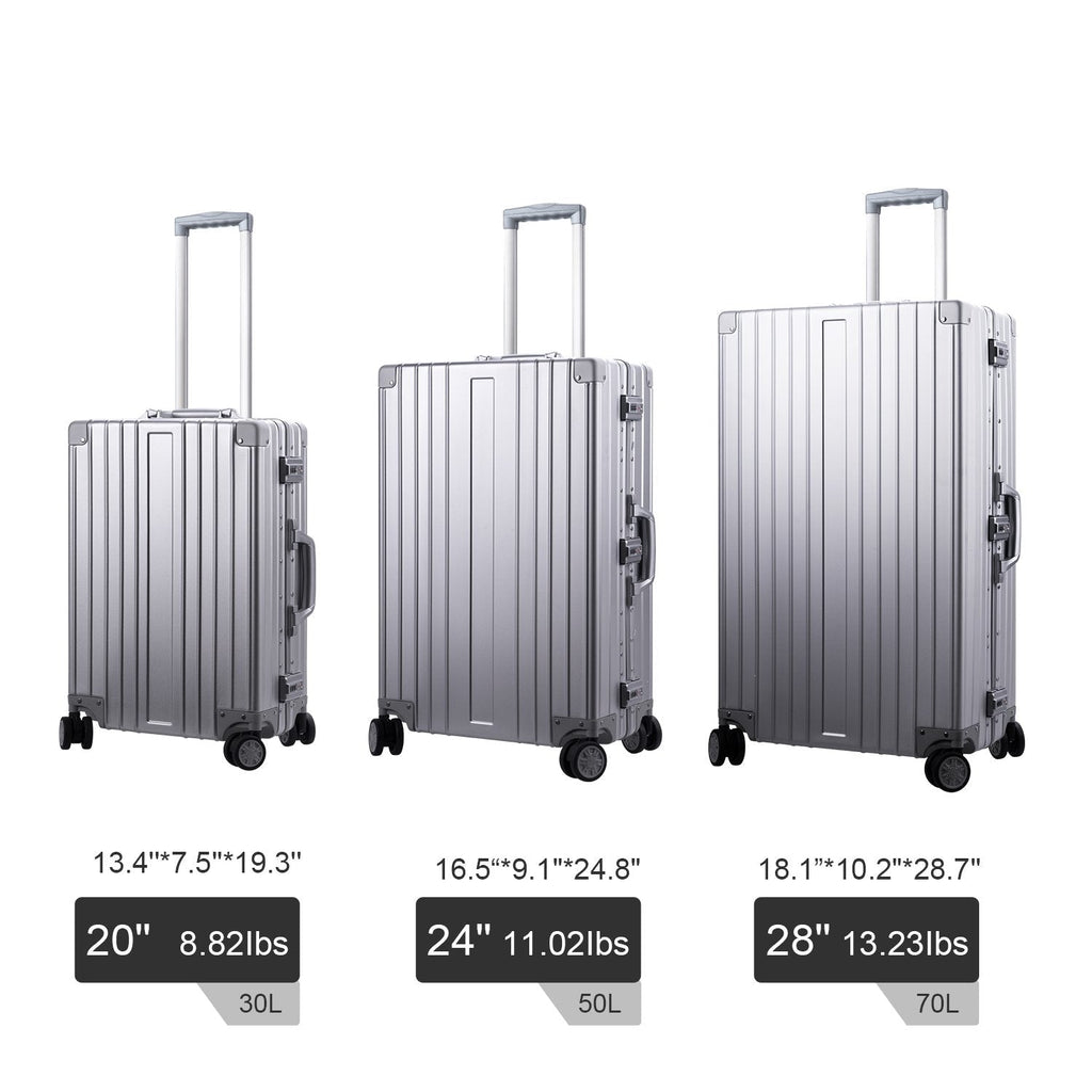 TRAVELKING All Aluminum Carry On Luggage Zipperless Hard Shell Luggage Case with TSA Lock Spinner Alloy Metal Suitcase (Silver, 20")