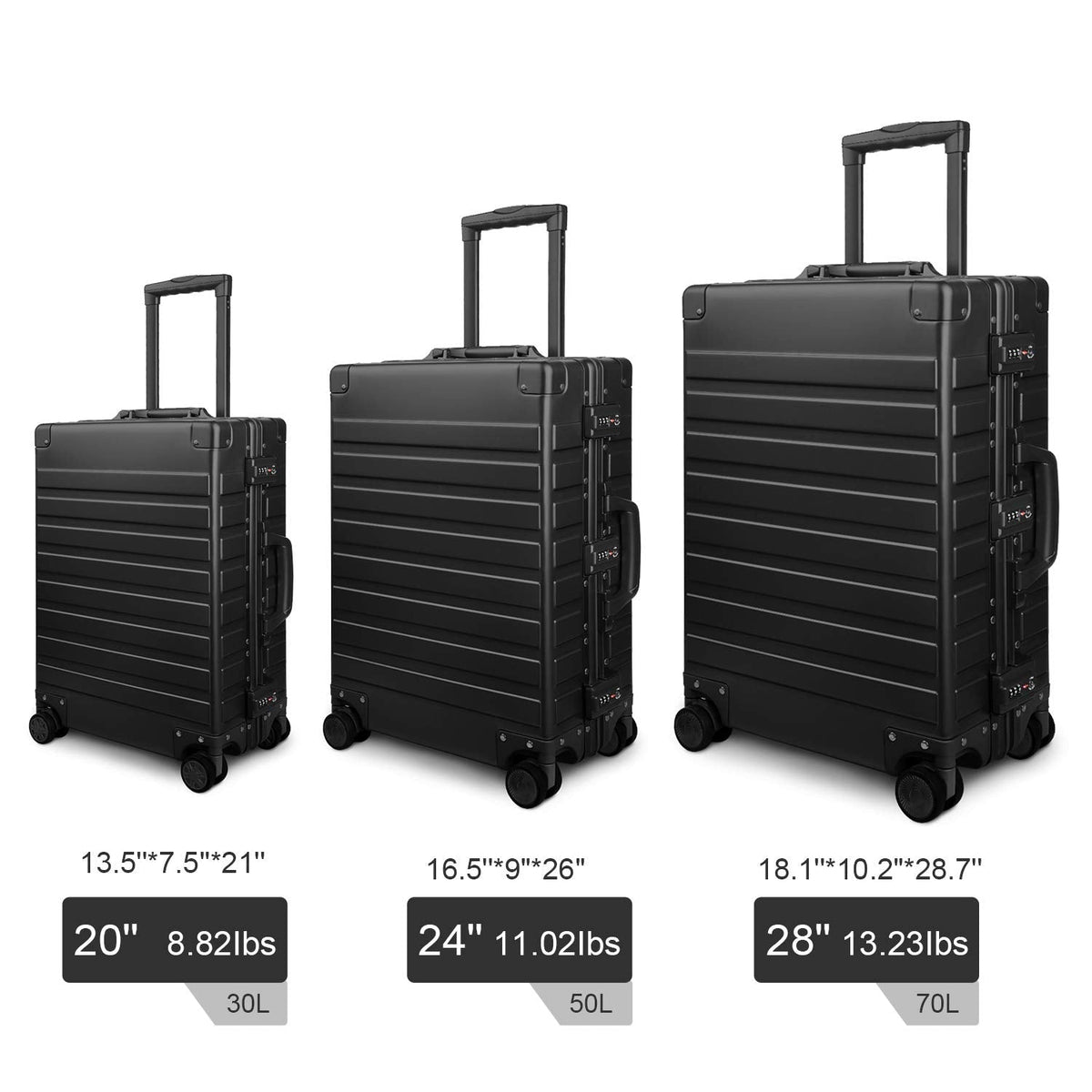 TRAVELKING All Aluminum Luggage with TSA Locks Metal Hard Shell Zipperless Spinner Alloy Metal Suitcase (Cool Metallic, 24 Inch)
