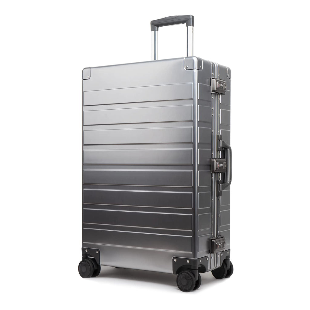 TRAVELKING All Aluminum Luggage with TSA Locks Metal Hard Shell Zipperless Spinner Alloy Metal Suitcase (Cool Metallic, 24 Inch)