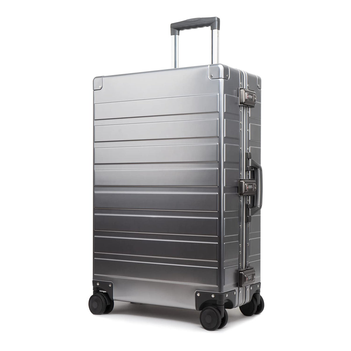 TRAVELKING All Aluminum Luggage with TSA Locks Metal Hard Shell Zipperless Spinner Alloy Metal Suitcase (Cool Metallic, 24 Inch)