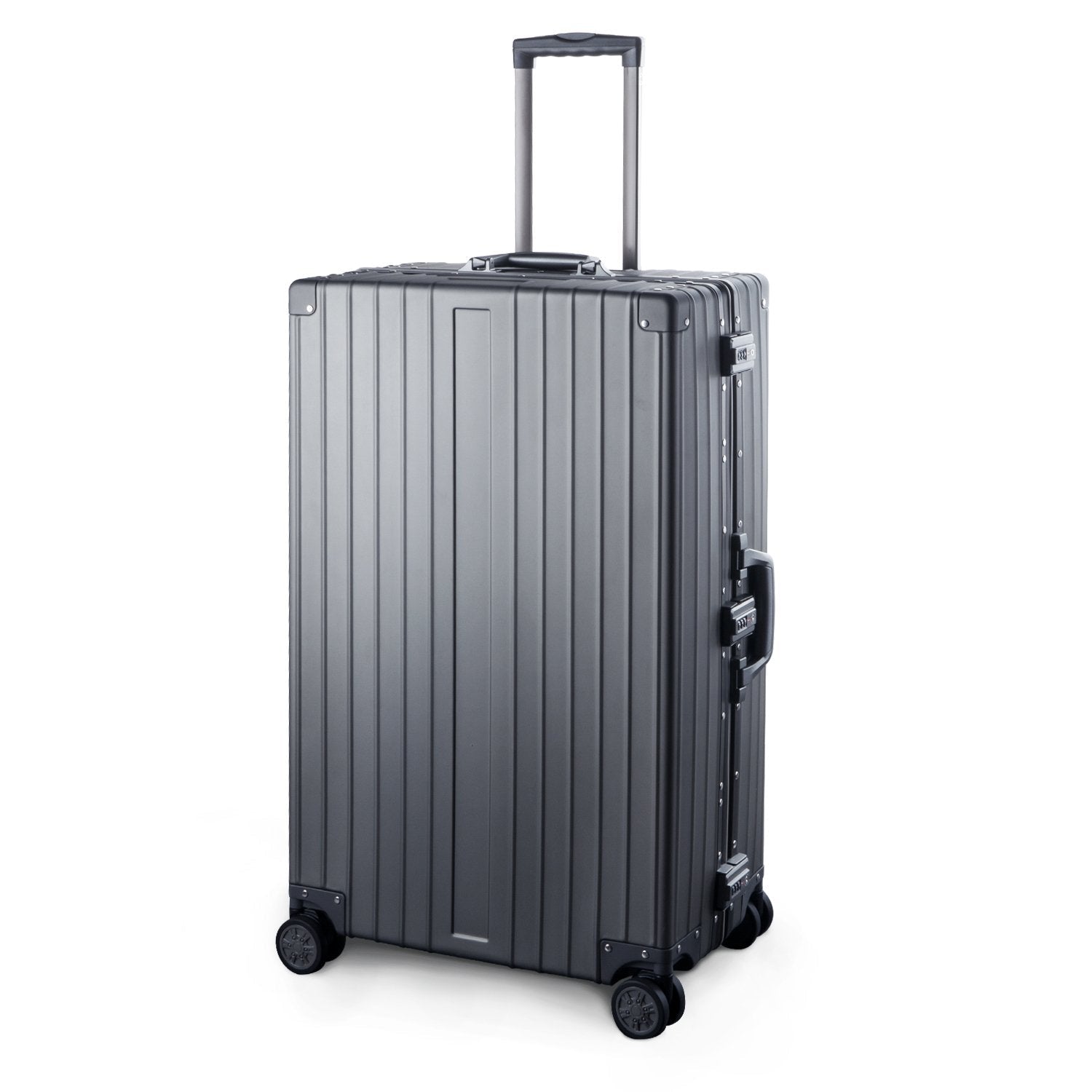 TRAVELKING All Aluminum Luggage Zipperless Hard Shell Luggage Case with TSA Lock Spinner Alloy Metal Suitcase (Grey, 28")