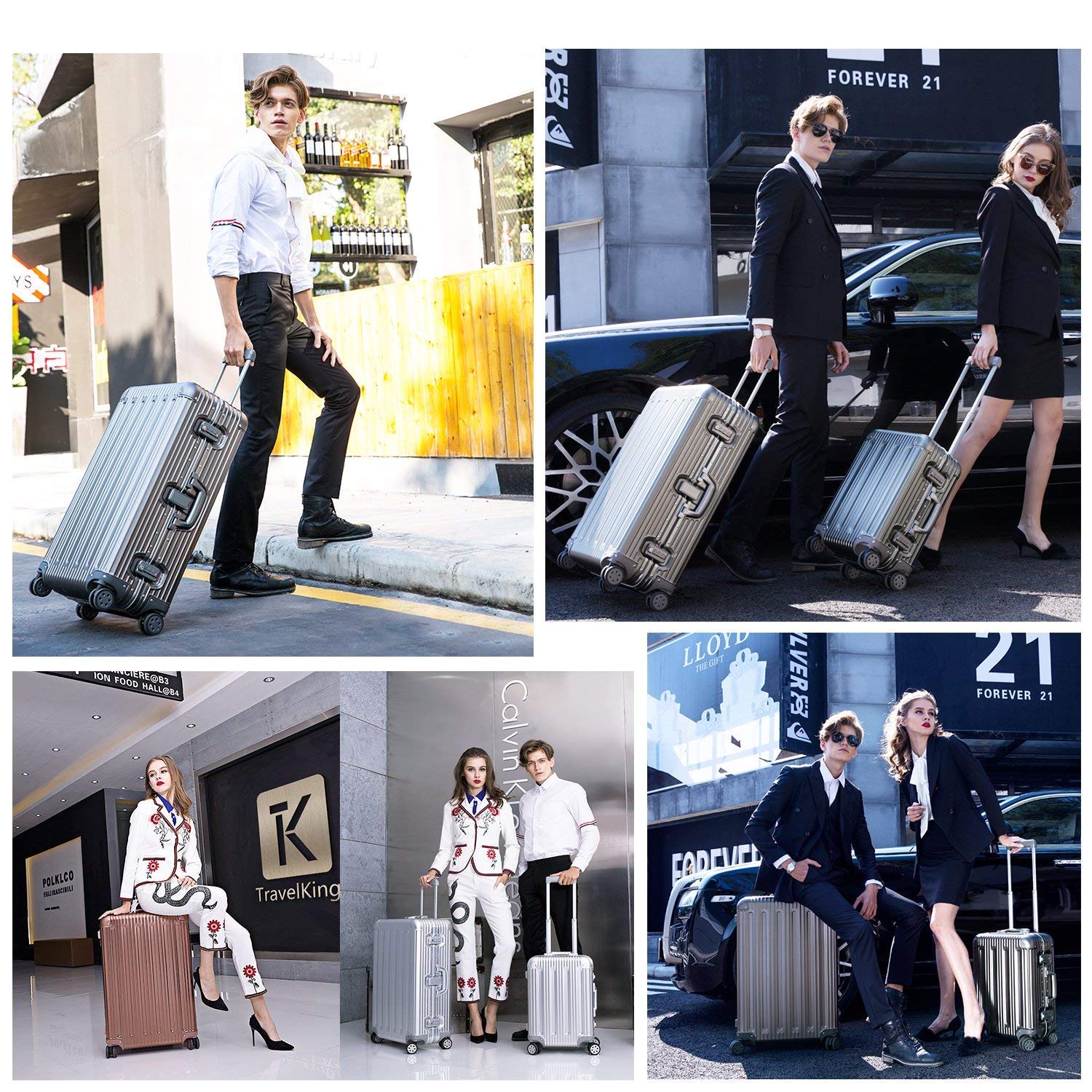 TRAVELKING All Aluminum Luggage Zipperless Hard Shell Suitcase with TSA Lock Spinner Wheels Lightweight Metal Alloy Suitcases (Grey, 24 inch)
