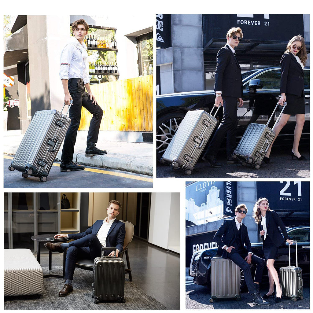 TRAVELKING All Aluminum Luggage Zipperless Hard Shell Suitcase with TSA Lock Spinner Wheels Lightweight Metal Alloy Suitcases (Grey, 28 inch)