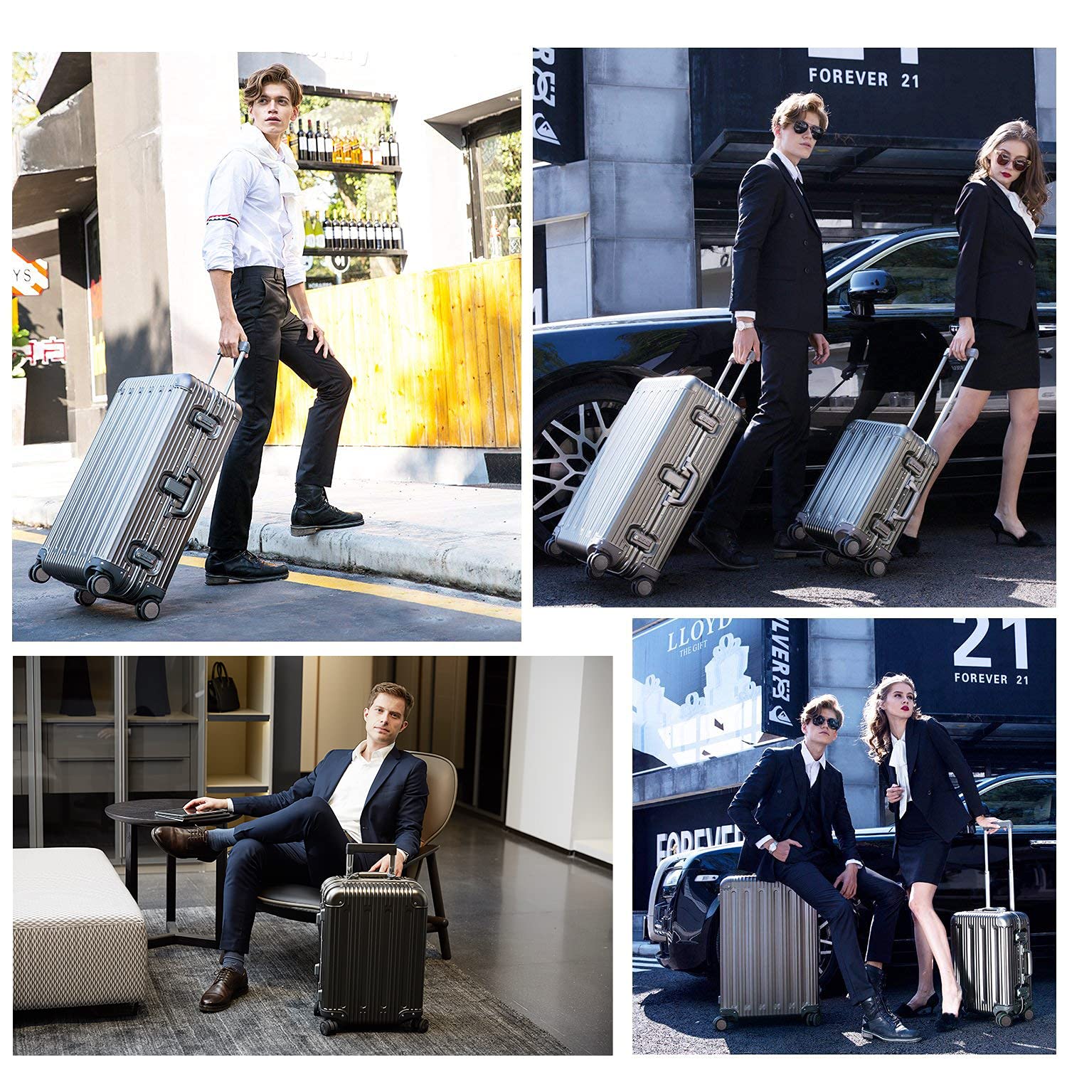 TRAVELKING All Aluminum Luggage Zipperless Hard Shell Suitcase with TSA Lock Spinner Wheels Lightweight Metal Alloy Suitcases (Grey, 28 inch)