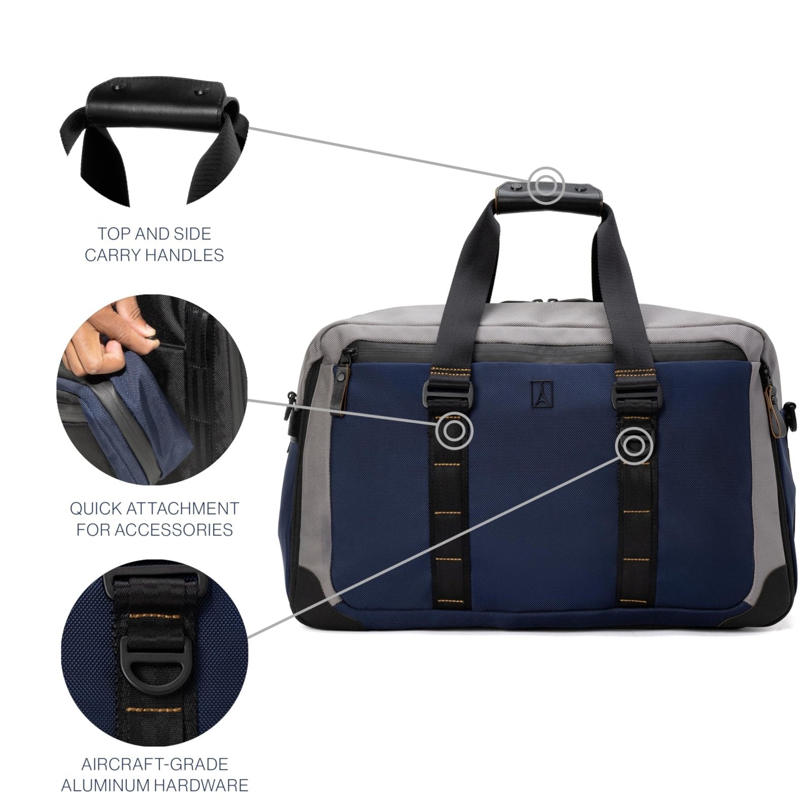 Travelpro Altitude Double Expansion Travel Duffel Bag, 40 - 48L, Weekender, Overnight, Water Resistant, Men and Women, Stellar Navy/Grey
