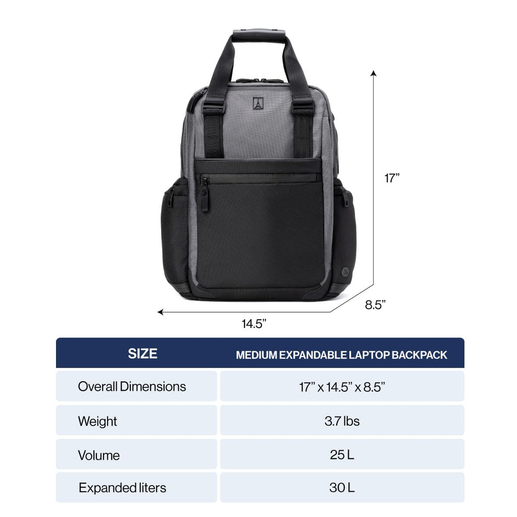 Travelpro Altitude Medium Expandable Travel Laptop Backpack 25 - 30L, 16 Inch Laptop, Water Resistant, Work, Business, Men and Women, Aviator Navy