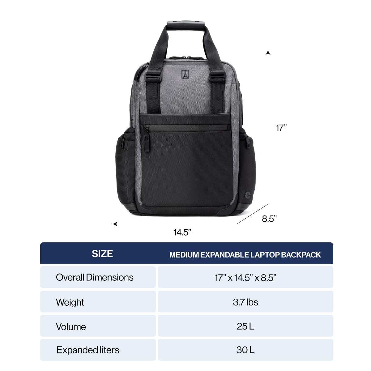 Travelpro Altitude Medium Expandable Travel Laptop Backpack 25 - 30L, 16 Inch Laptop, Water Resistant, Work, Business, Men and Women, Aviator Navy