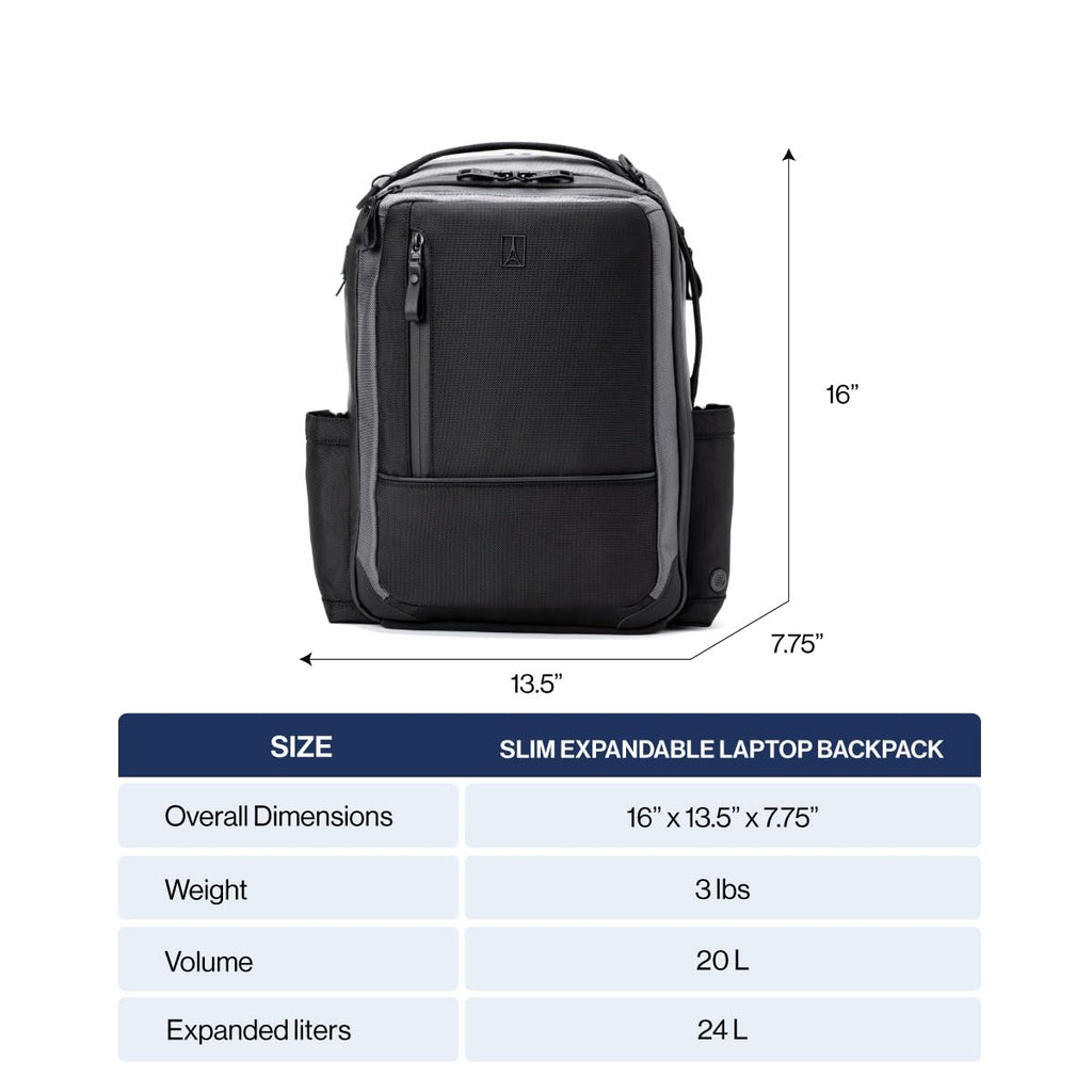 Travelpro Altitude Slim Expandable Travel Laptop Backpack 20 - 24L, 16 Inch Laptop, Water Resistant, Work, Business, Men and Women, Aviator Navy