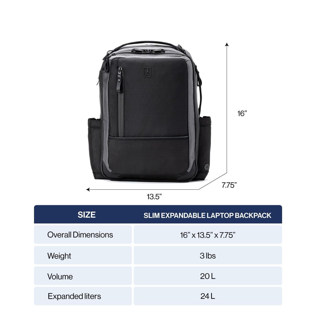 Travelpro Altitude Slim Expandable Travel Laptop Backpack 20 - 24L, 16 Inch Laptop, Water Resistant, Work, Business, Men and Women, Aviator Navy