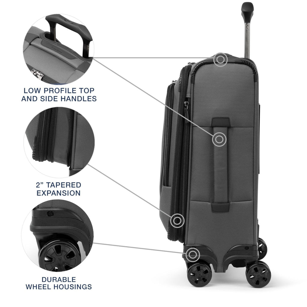 Travelpro Crew Classic Lightweight Softside Expandable Carry on Luggage, 8 Wheel Spinner Suitcase, Men and Women, Compact Carry On 20 - Inch, Titanium Grey