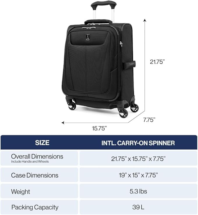 Travelpro Maxlite 5 Softside Expandable Luggage with 4 Spinner Wheels, Lightweight Suitcase, Men and Women, International, Slate Green, Carry - on 19 - Inch