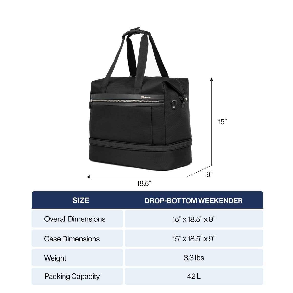 Travelpro Platinum Elite Carry on Soft Travel Drop - Bottom Weekender Bag, Overnight, Men and Women, True Navy Blue, 18.5 Inch