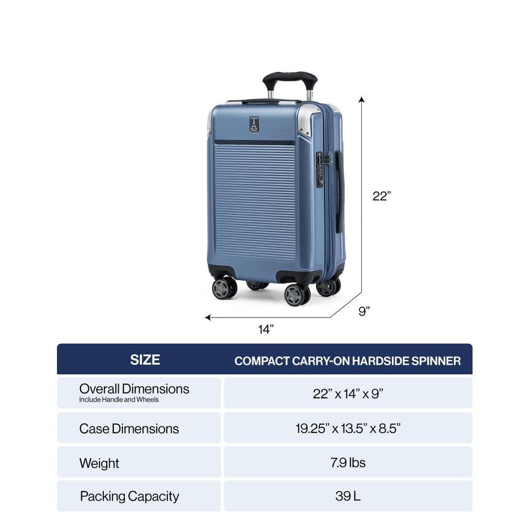 Travelpro Platinum Elite Hardside Expandable Carry on Luggage, 8 Wheel Spinner, TSA Lock, Hard Shell Polycarbonate Suitcase, Shadow Black, Compact Carry on 20 - Inch