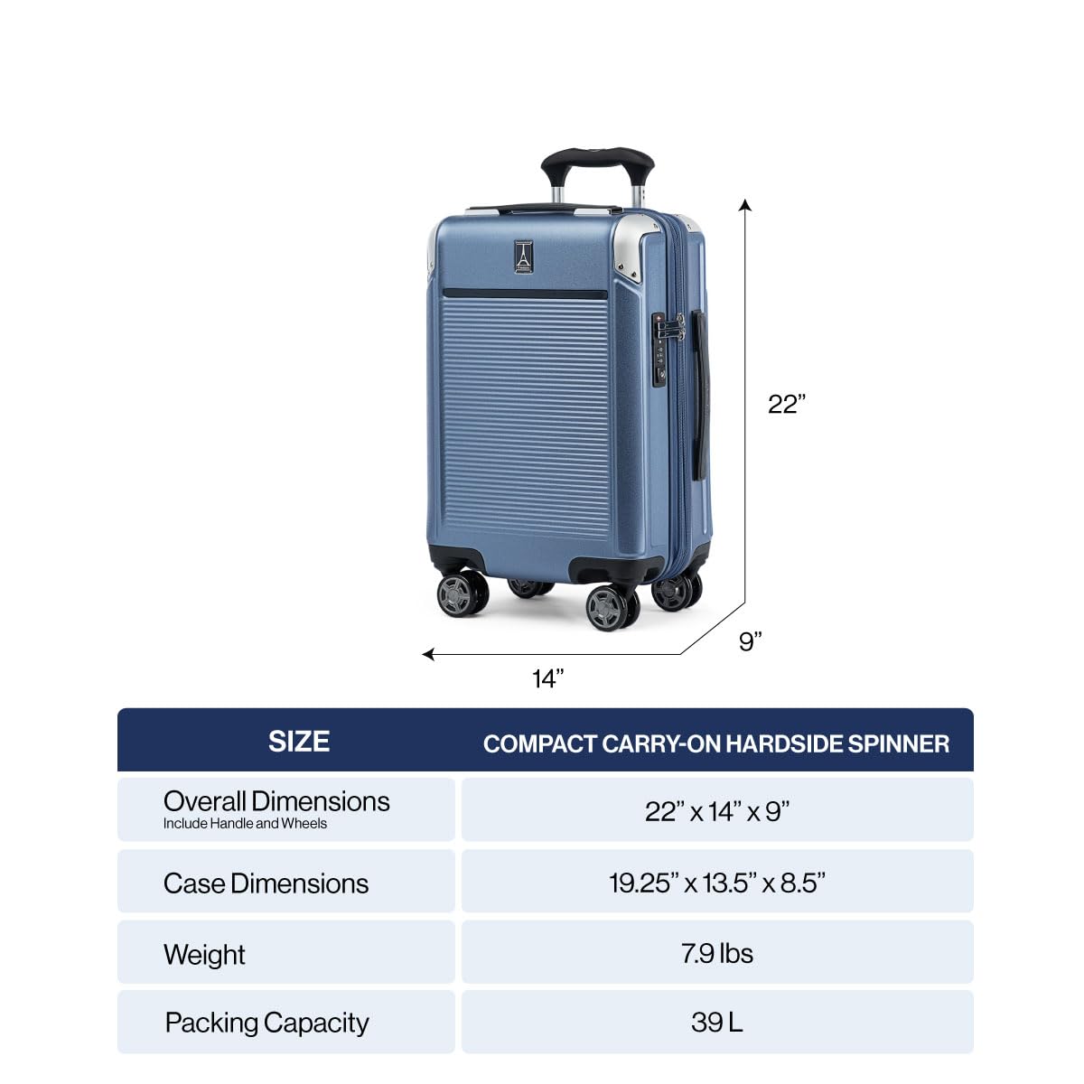 Travelpro Platinum Elite Hardside Expandable Carry on Luggage, 8 Wheel Spinner, TSA Lock, Hard Shell Polycarbonate Suitcase, Shadow Black, Compact Carry on 20 - Inch