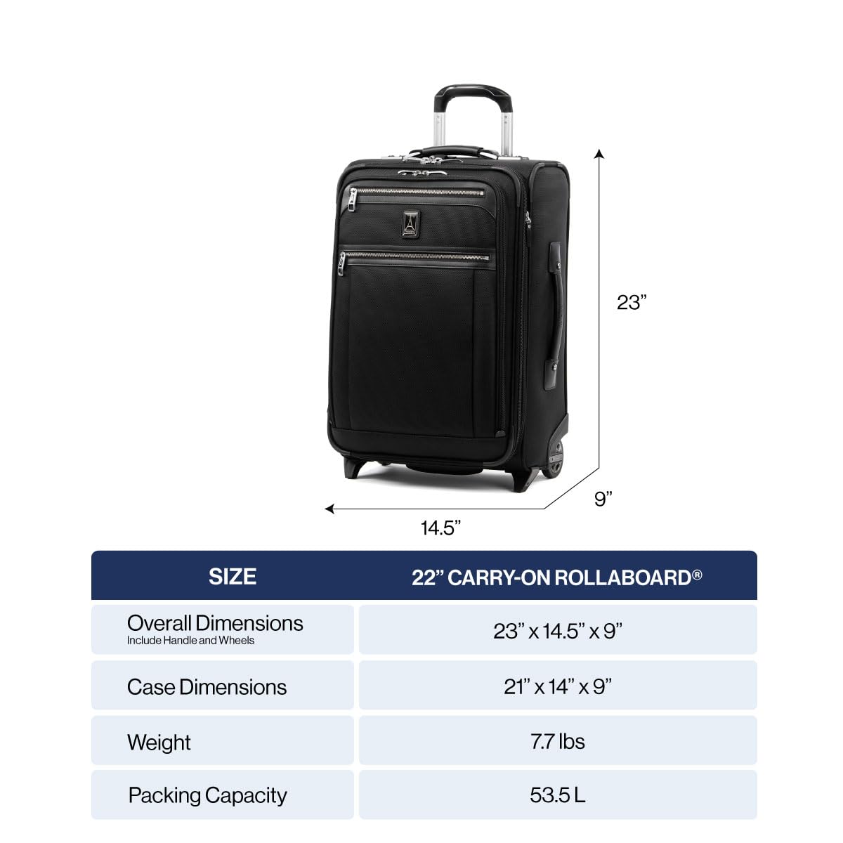 Travelpro Platinum Elite Softside Expandable Carry on Luggage, 2 Wheel Upright Suitcase, USB Port, Men and Women, True Navy, Carry On 22 - Inch