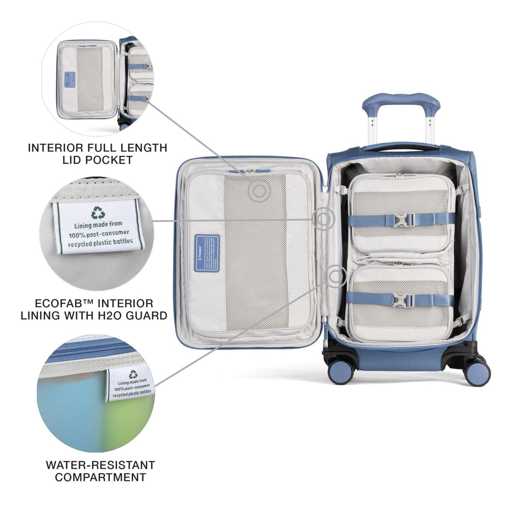 Travelpro VersaPack+ Lightweight Softside Expandable Carry on Luggage, 8 Spinner Suitcase, TSA Lock, Men and Women, Compact Carry On 20 - Inch, Elemental Blue