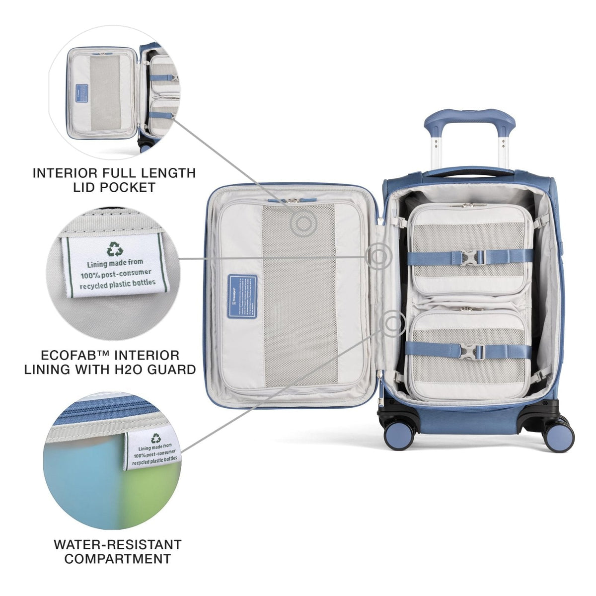 Travelpro VersaPack+ Lightweight Softside Expandable Carry on Luggage, 8 Spinner Suitcase, TSA Lock, Men and Women, Compact Carry On 20 - Inch, Elemental Blue