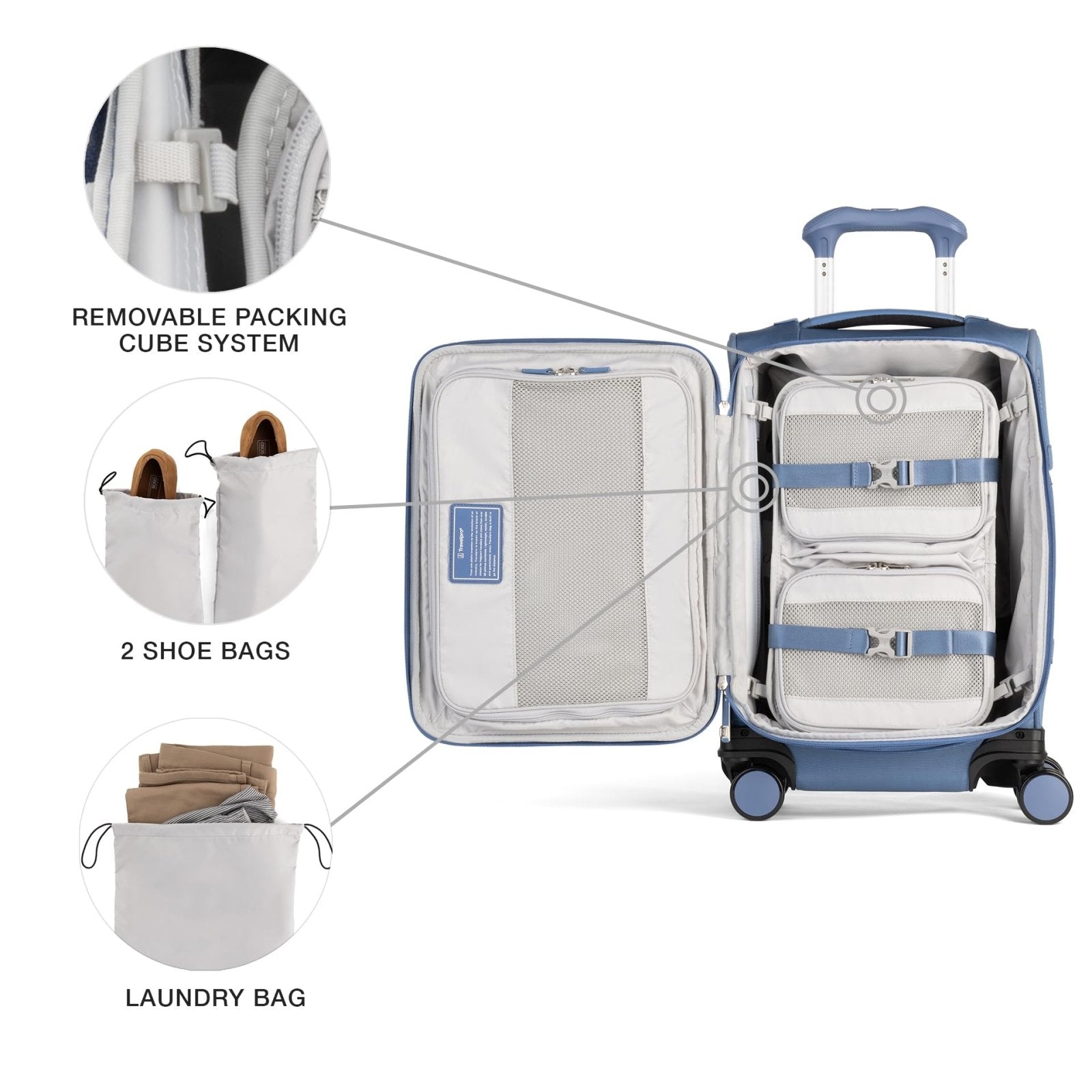 Travelpro VersaPack+ Lightweight Softside Expandable Carry on Luggage, 8 Spinner Suitcase, TSA Lock, Men and Women, Compact Carry On 20 - Inch, Elemental Blue