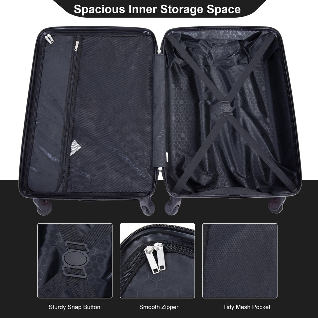 Tripcomp 4 - Piece Hardside Luggage Set with TSA Lock, Lightweight ABS Suitcases With Spinner Wheel, 16/20/24/28 inch, Black